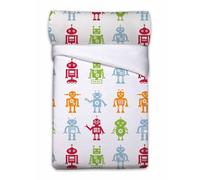 Pierre Cardin® 3-Piece Duvet Cover, 105 x 200 cm, 100% Cotton, 120 g/m², 144 Thread Count, Pillowcase 45 x 125 cm, Flap Closure, Sturdy and Durable, White Robots