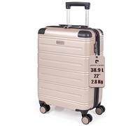 Pierre Cardin ABS Hard Shell 22 Inch Suitcase - Cabin Approved British Airways Hand Luggage with 8 Spinner Wheels | Hard Sided Fits 56x45x25 | Weighs 2.8kg Cap 38.9L Heigh 55.5cm (Small, Champagne)
