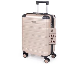 Pierre Cardin ABS Hard Shell 22 Inch Suitcase - Cabin Approved British Airways Hand Luggage with 8 Spinner Wheels | Hard Sided Fits 56x45x25 | Weighs 2.8kg Cap 38.9L Heigh 55.5cm (Small, Champagne)