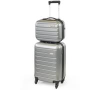Pierre Cardin Cabin Suitcase & Mini Hard Shell Vanity Case Set - Voyager 21" + 10" in Charcoal | Size: 2 Pack Pierre Cardin Charcoal 2 Pack