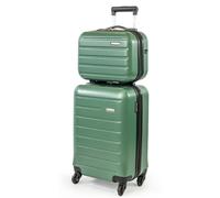 Pierre Cardin Cabin Suitcase & Mini Hard Shell Vanity Case Set - Voyager 21" + 10" in Green | Size: 2 Pack Pierre Cardin Green 2 Pack