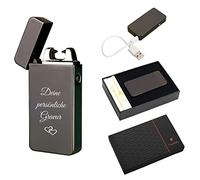 Pierre Cardin Electric Lighter, Gunmetal - Rechargeable USB Lighter with Engraving - Instant Fireplace, Barbecue, Candle, Indoor/Outdoor Use - Gift Box Included