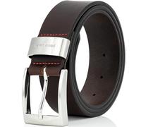 Pierre Cardin Mens leather belt/Mens belt, full grain leather belt XL with metal loop, dark brown, Size:95