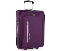 Pierre Cardin Soft Shell 22 Inch Suitcase with Wheels - Cabin Approved Jet2 EasyJet BA Luggage British Airways Fits 56x45x25 Hand Carry On 55cm 45 litres Light 2.1kg (Small, Purple & Light Grey)