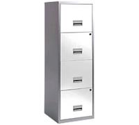Pierre Henry Maxi Steel Filing Cabinet with 4 Lockable Drawers 400 x 400 x 1,250 mm Silver, White