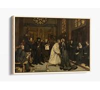 Pierre Jean van der Ouderaa, The Mouth Kiss Canvas Floater Frame Print Picture Art - Light Oak Frame 24 inch wide x 16 inch high