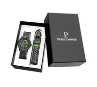 Pierre Lannier Box Men Paddock Black dial Black Perforated Leather Strap, Black, One Size