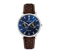 Pierre Lannier Essential Men's Watch Silver Dial Blue Perforated Leather Strap Brown 20 mm, Blue, One Size, Strap