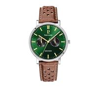 Pierre Lannier Essential Men's Watch Silver Dial Green Perforated Leather Strap Brown 20 mm, Green, One Size, Strap