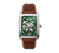 Pierre Lannier Hector Men's Watch Silver Dial Green Leather Strap Brown 26 mm, Green, One Size