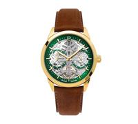 Pierre Lannier MONARCK Gold Men's Watch Green Dial Brown Leather Strap 22 mm, Green, One Size
