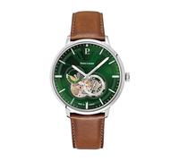 Pierre Lannier Trio Men's Watch Silver Dial Green Leather Strap Brown 20 mm, Green, One Size, Strap