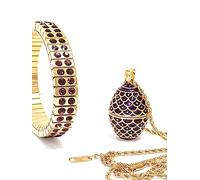 pierre lorren Handmade Amethyst Imperial Egg Necklace Pendant and Bracelet Austrian Crystal Diamond