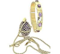 pierre lorren Imperial Amethsyt Egg Necklace for women Jewelry Russian Egg Pendant Egg Necklace Locket GOLD 24k + GEM Bracelet Designer Jewelry SET egg HANDMADE Gift for girlfriend