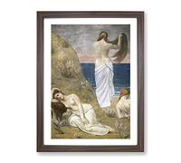 Pierre Puvis De Chanes Young Girls By The Seaside Classic Painting Framed Print | A2 Walnut Framed Wall Art | Ready to Hang | Classic Beach Picture | Living Room Bedroom Lounge Office