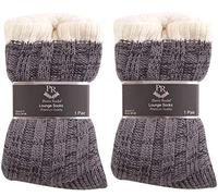 Pierre Roch Mens Chunky Knit Fully Fleece Lined Slipper/Lounge Socks with Gripper Soles (2 Pairs Grey)