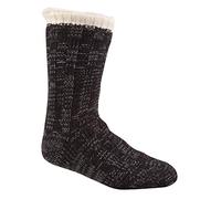 Pierre Roch Mens Chunky Knit Fully Fleece Lined Slipper/Lounge Socks with Gripper Soles (Black)