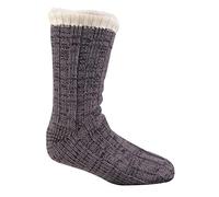 Pierre Roch Mens Chunky Knit Fully Fleece Lined Slipper/Lounge Socks with Gripper Soles (Grey)