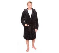 Pierre Roche Big & Tall Men's Fleece Hooded Robe - Winter Dressing Gown - Sizes 3XL-5XL Black