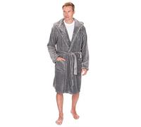 Pierre Roche Big & Tall Men's Fleece Hooded Robe - Winter Dressing Gown - Sizes 3XL-5XL Grey