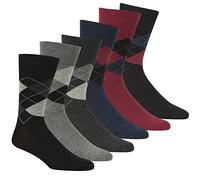 Pierre Roche Mens 6 Pair Argyle Plain Non Elastic Top Diabetic Travel Socks Black & Red UK 6-11