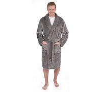 Pierre Roche Mens Dressing Gown Robe Flannel Shawl Collar Nightwear Soft Fleece Grey