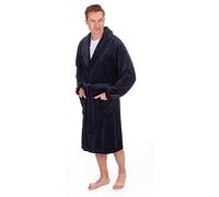 Pierre Roche Mens Dressing Gown Robe Nightwear Flannel Fleece Shawl Collar Soft Navy