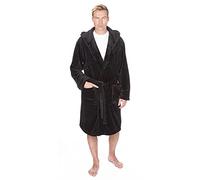 Pierre Roche Mens Flannel Fleece Hooded Dressing Gown Bath Robe Soft Warm Winter Luxury M-XXL Black