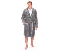 Pierre Roche Men's Hooded Dressing Gown Flannel Fleece Plus King Size Robe Nightwear 3XL-5XL Grey