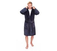 Pierre Roche Mens King Big Size Hooded Dressing Gown Robe Flannel Fleece Plus Sized 3XL-5XL Navy