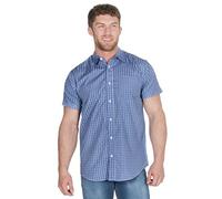 Pierre Roche Mens Yarn Dyed Checked Shirt Casual Short Sleeve Regular Everyday Work Top S-2XL Mid-Blue