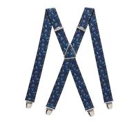 PIERROT Men's Braces Wide Made in France - Heavy Duty Elastic & 4 Extra Strong X Clips - Adjustable Size Up to 130 cm - Lifetime Guarantee - Handcrafted, Blue Leaf Blue, One size