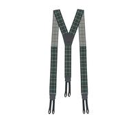 Pierrot Men's Braces with Buttons - Wide Vintage Premium Strap Straps with Genuine Leather Ends - Reinforced Elastic Band & Adjustable Length up to 130 cm, Green Chequered, One Size