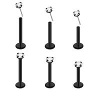 Pierstyles 20G 18G 16G Threadless Push in Lip Ring Stainless Steel 3mm Clear CZ Stud Top 6mm 8mm 10mm Labret Tragus Nose Cartilage Daith Stud Earring Flat Back Monroe Piercing Jewelry for Women Men
