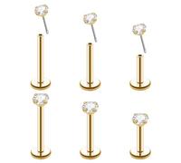 Pierstyles 20G 18G 16G Threadless Push in Lip Ring Stainless Steel 3mm Clear CZ Stud Top 6mm 8mm 10mm Labret Tragus Nose Cartilage Daith Stud Earring Flat Back Monroe Piercing Jewelry for Women Men