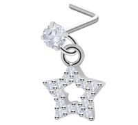 Pierstyles 20G Shaped Nose Studs Surgical Steel Clear Diamond CZ L Shaped Nose Rings Studs Nose Rings for Women Dangling Heart Star Nose Nostril Piercing Jewelry Silver Gold Black, Regular, Stainless
