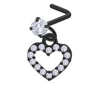 Pierstyles 20G Shaped Nose Studs Surgical Steel Clear Diamond CZ L Shaped Nose Rings Studs Nose Rings for Women Dangling Heart Star Nose Nostril Piercing Jewelry Silver Gold Black, Regular, Stainless