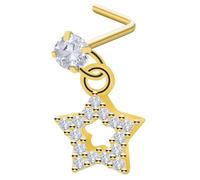 Pierstyles 20G Shaped Nose Studs Surgical Steel Clear Diamond CZ L Shaped Nose Rings Studs Nose Rings for Women Dangling Heart Star Nose Nostril Piercing Jewelry Silver Gold Black, Regular, Stainless
