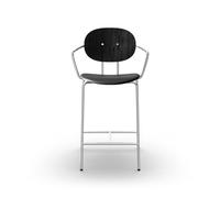 Piet Hein Barstool Chrome with Armrests Black Oak and Black Leather