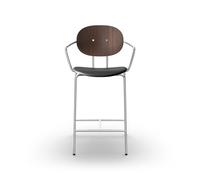 Piet Hein Barstool Chrome with Armrests Walnut and Black Leather