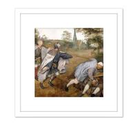 Pieter Bruegel Blind Leading The Blind Painting 8X8 Inch Square Wooden Framed Wall Art Print Picture with Mount Artery8 White One Size