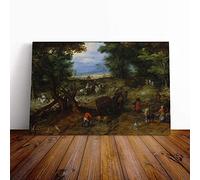 Pieter Bruegel The Elder A Woodland Road with Travellers Canvas Print | Gallery Wrapped 30mm Frame Wall Art | 20x14 inches | Ready to Hang | Modern Landscape Picture | Living Room Lounge Office