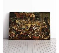 Pieter Bruegel The Elder The Fight Between Carnival and Lent Canvas Print | Gallery Wrapped 30mm Frame Wall Art | 30x20 inches | Ready to Hang | Modern Picture | Living Room Bedroom Lounge Office