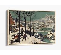 Pieter Bruegel, The Hunters in the Snow Canvas Floater Frame Print Picture Art - Light Oak Frame 18 inch wide x 12 inch high