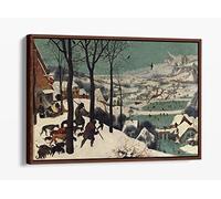Pieter Bruegel, The Hunters in the Snow Canvas Floater Frame Print Picture Art - Walnut Frame 18 inch wide x 12 inch high