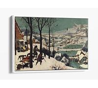 Pieter Bruegel, The Hunters in the Snow Canvas Floater Frame Print Picture Art - White Frame 12 inch wide x 8 inch high