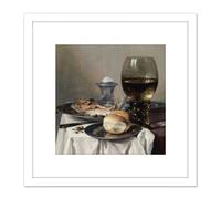 Pieter Claesz Still Life With A Salt Realism 8X8 Inch Square Wooden Framed Wall Art Print Picture with Mount Artery8 White One Size