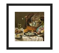Pieter Claesz Still Life With A Turkey Pie Realism 8X8 Inch Square Wooden Framed Wall Art Print Picture with Mount Artery8 Black One Size
