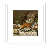 Pieter Claesz Still Life With A Turkey Pie Realism 8X8 Inch Square Wooden Framed Wall Art Print Picture with Mount Artery8 White One Size