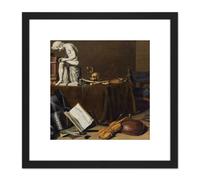 Pieter Claesz Vanitas Still Life With The Spinario 8X8 Inch Square Wooden Framed Wall Art Print Picture with Mount Artery8 Black One Size
